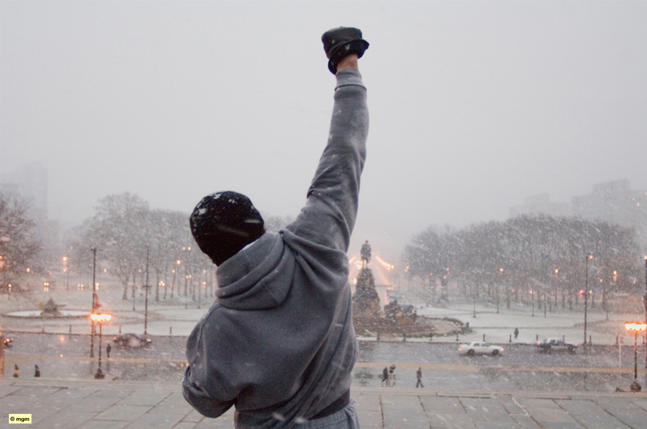 Rock Balboa triumphantly reaches the top