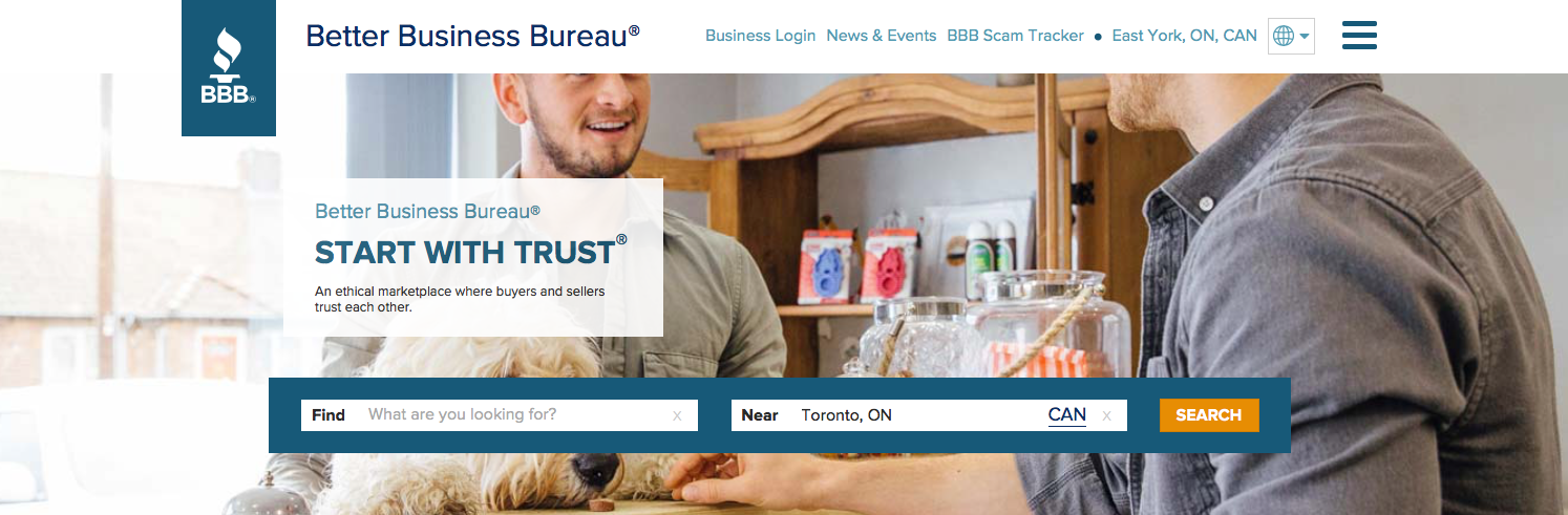 Better Business Bureau Homepage Sample