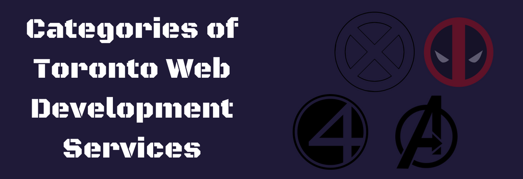 Types of web development services in toronto featuring various comic book hero group logos