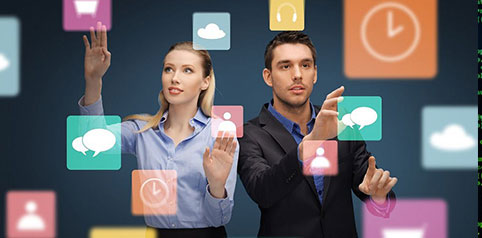 professional people managing information technology icons