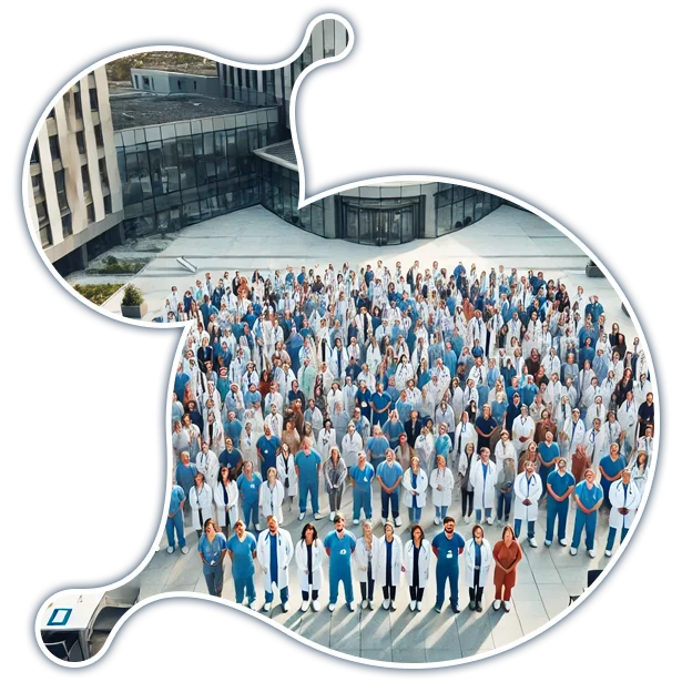 Medical staff standing outside the hospital - Examining Board QA QI Technology Integration Medical staff standing outside the hospital - Examining Board QA QI Technology Integration