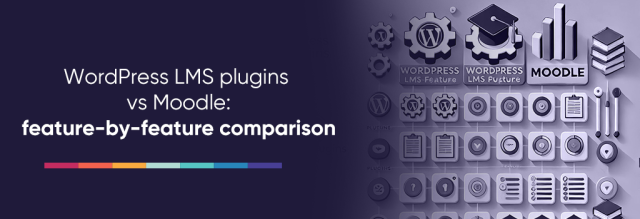Different icons representing different features of WP and Moodle LMS. Migrate from WordPress LMS plugins to Moodle. Different icons representing different features of WP and Moodle LMS. Migrate from WordPress LMS plugins to Moodle.