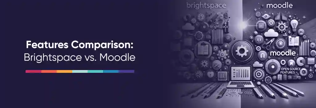 A split-screen comparison of Brightspace and Moodle, highlighting their contrasting features and strengths - Migrating Brightspace LMS to Moodle