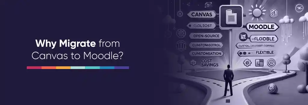 person choosing between Canvas and Moodle, representing flexibility, customization, and cost savings - Migrate from Canvas to Moodle person choosing between Canvas and Moodle, representing flexibility, customization, and cost savings - Migrate from Canvas to Moodle