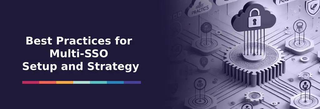 Best Practices for Multi-SSO Setup and Strategy - Strategies to Use Moodle SSO Options Cloud security lock graphic with connected users and devices, showing best practices for Multi-SSO setup - Strategies to Use Moodle SSO Options