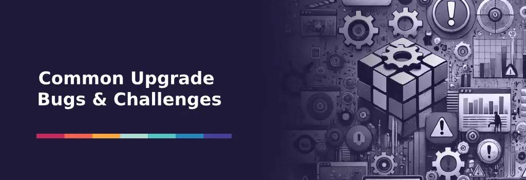 Options for Themes and Plugins for Multi-tenancy - Managing Moodle Upgrades with Iomad Moodle Large puzzle cube among gears, charts, and warning signs representing bugs and difficulties in upgrades - Managing Moodle Upgrades with Iomad Moodle