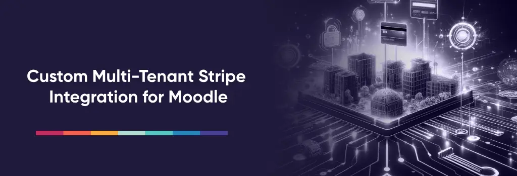 Custom Multi-Tenant Stripe Integration for Moodle - Strategies to Enable eCommerce on Moodle Iomad Floating credit cards above a digital cityscape emerging from a tablet, illustrating multi-tenant payments - Strategies to Enable eCommerce on Moodle Iomad