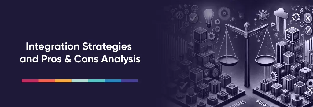 Integration Strategies and Pros & Cons Analysis - Strategies to Integrate Moodle and Dynamics 365 Scale balancing cubes, bugs, gears, and strategy icons in a tech environment – Strategies to Integrate Moodle and Dynamics 365