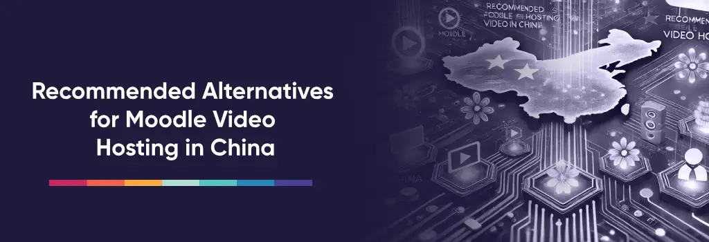 Glowing China map with icons for video platforms – Alternative Video Hosting Services for Moodle Users in China
