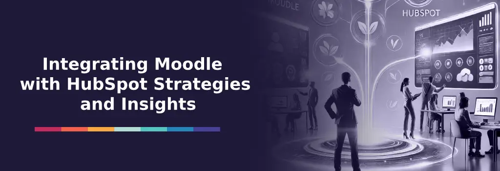 A group of professionals interacting with digital dashboards and icons - Integrating Moodle with HubSpot Strategies and Insights