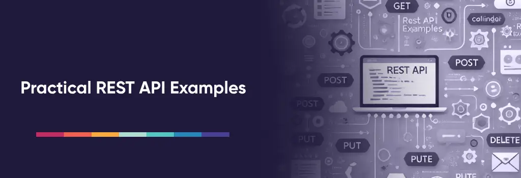 Laptop displaying REST API code with GET and POST icons visualizing practical API interactions – Moodle Web Api Review and Examples of Use