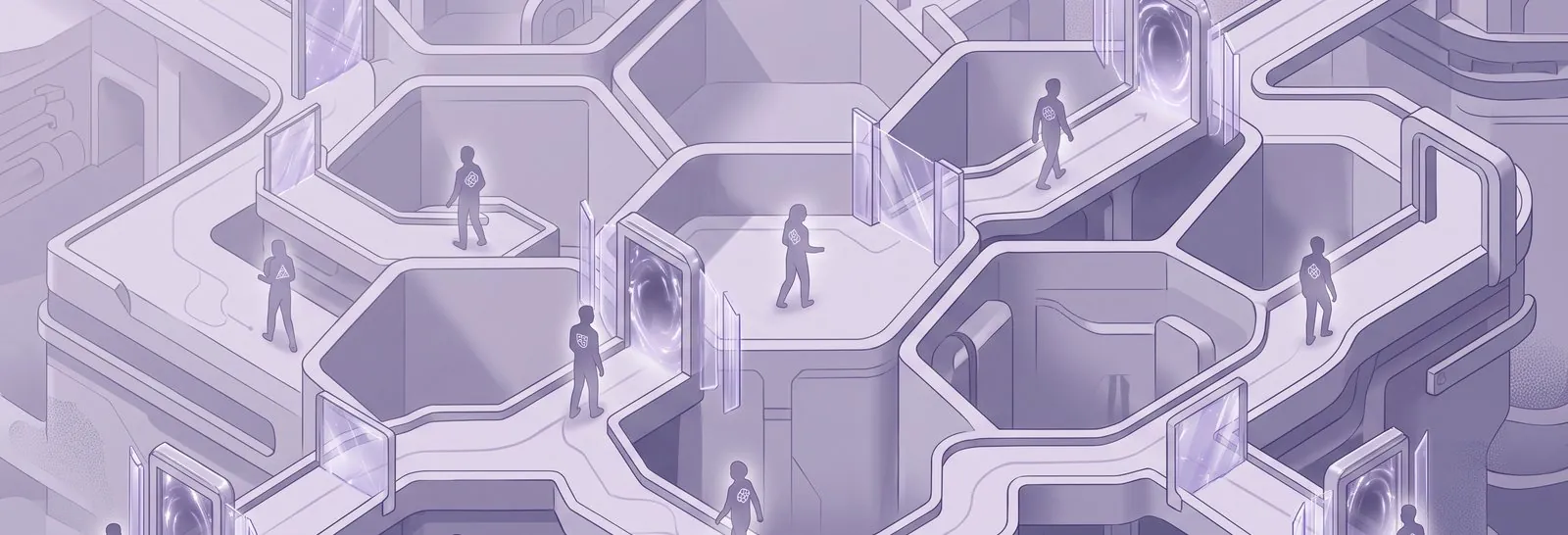 Figures moving through gated pathways representing access controls - How to Protect External Moodle Content Effectively