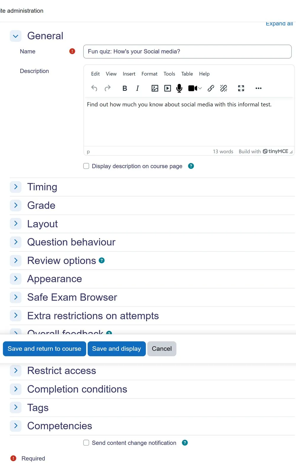 Moodle quiz settings page for configuring supervised in person school exams