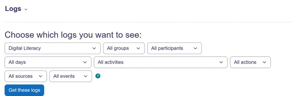 A course logs / activity report page