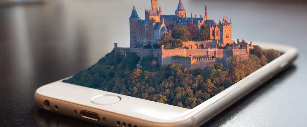 A castle appearing out of an iPhone