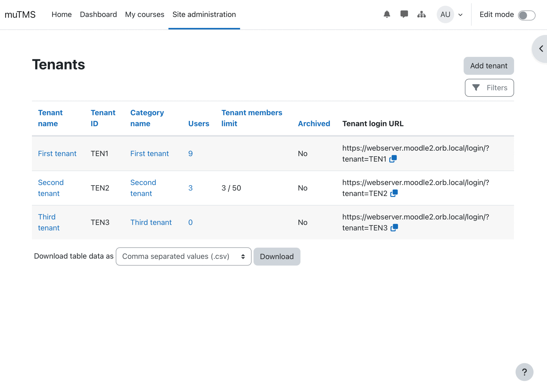 Illustration of managing multiple tenants or organizations in Moodle with the Multi-tenancy plugin - Top Moodle Plugins
