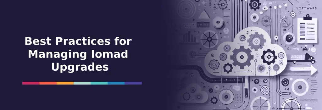 Cloud with gears, charts, and tools symbolizing best practices for software and Iomad upgrade management - Managing Moodle Upgrades with Iomad Moodle