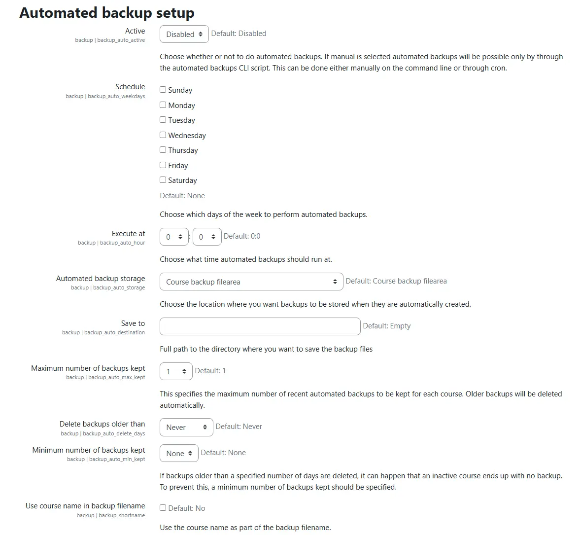 Backup Settings - Moodle Maintenance Strategy