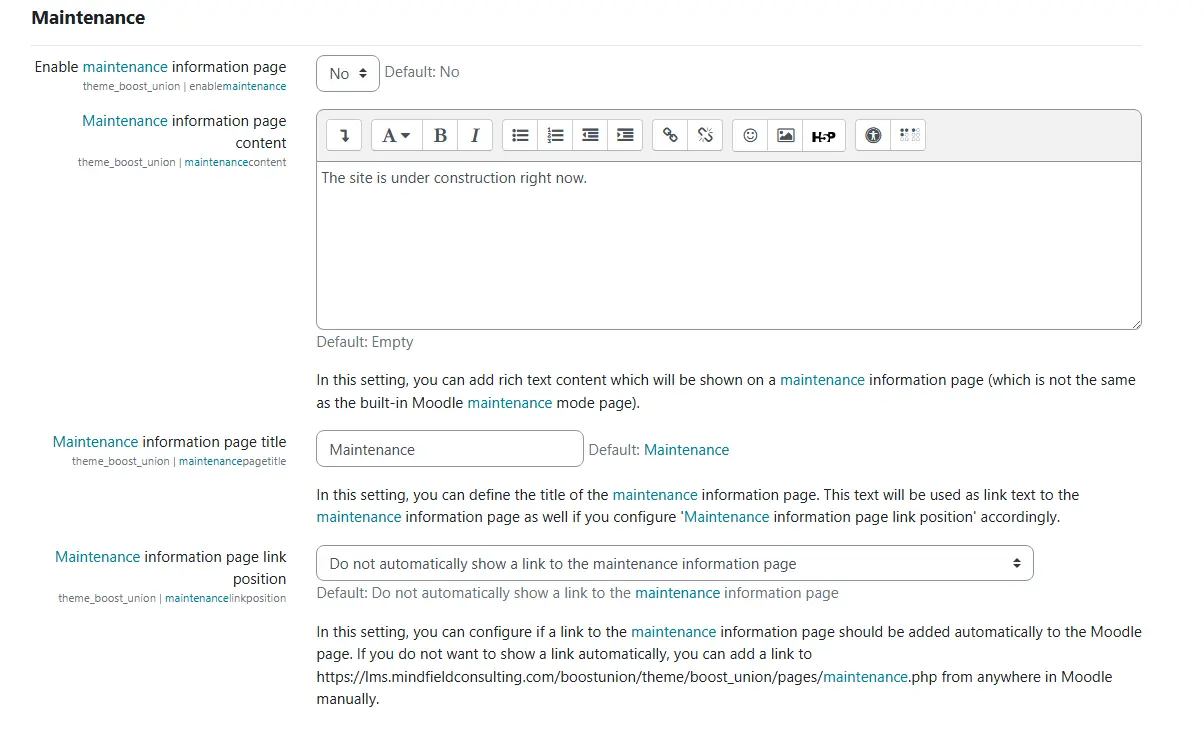 Maintenance Settings - Moodle Maintenance Strategy