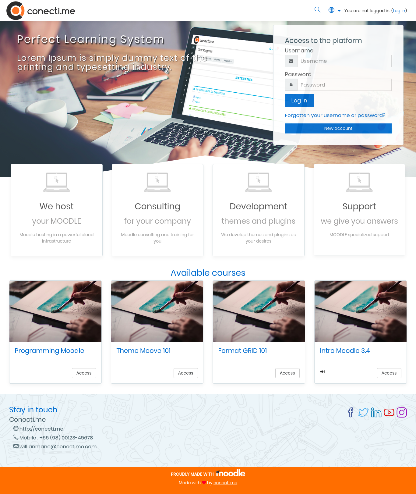 Moodle homepage with consulting, hosting, and development options – Moodle for Schools.