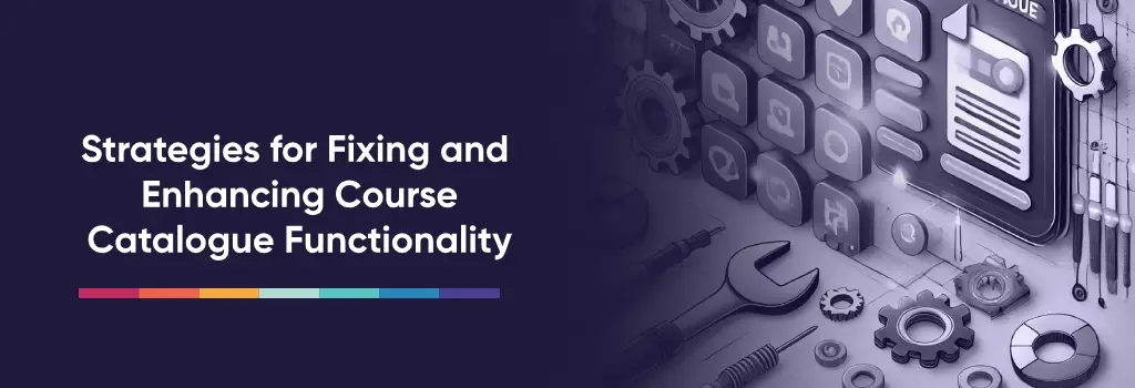 Course grid being repaired with tools, gears, and glowing UI upgrades – How to Enable Course Catalogue in RemUI and Iomad Environments.