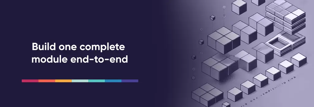 Isometric blocks assembling into a larger grid, visualizing an end to end module build - Methods to Course Development on Moodle.