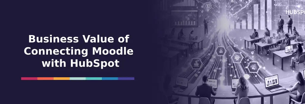 People collaborating in a modern office beside a glowing digital interface - Integrating Moodle with HubSpot Strategies and Insights