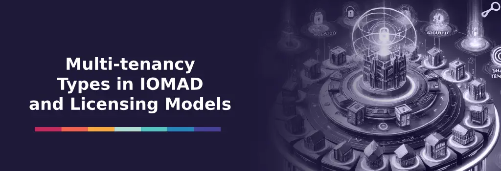 Centralized hub with connected nodes symbolizing IOMAD licensing models - Multi-tenancy Types for IOMAD Issues and Fixes.