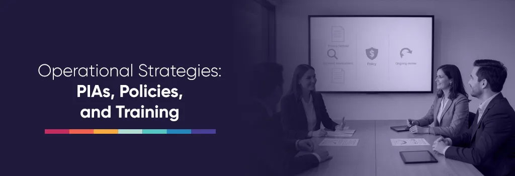 Professionals in meeting room with tv screen showing presentation - FIPPA PIPEDA and HIPAA Compliance in Moodle