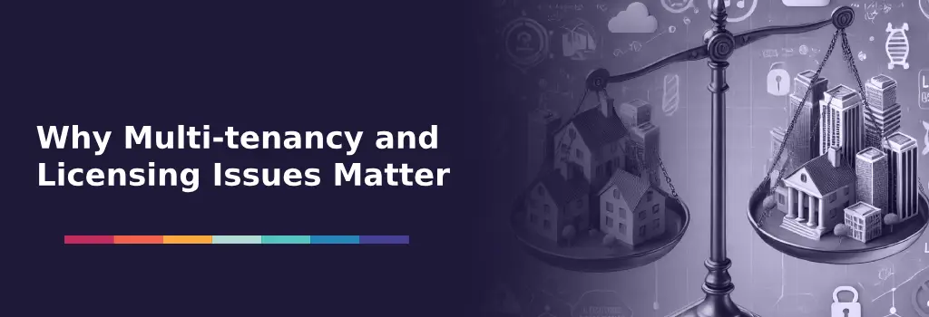 Balanced scale showing buildings to illustrate multi-tenancy challenges - Multi-tenancy Types for IOMAD Issues and Fixes.