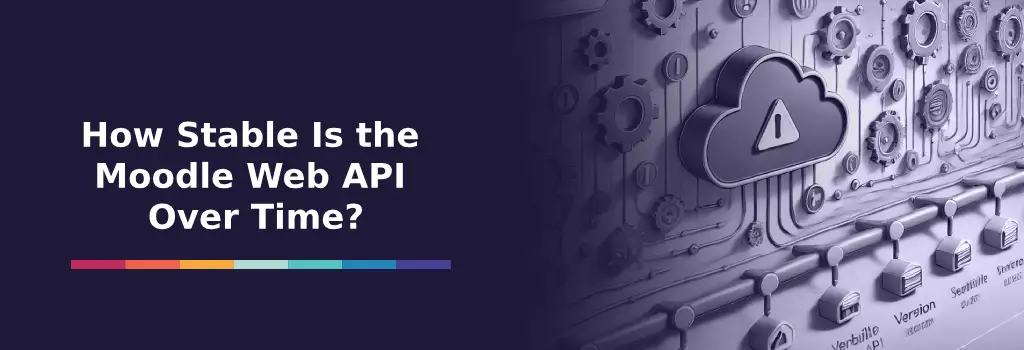 Cloud interface with alert icon and version controls symbolizing long-term API stability and change management – Moodle Web Api Review and Examples of Use