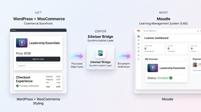 WooCommerce and Edwiser Bridge connecting a course purchase to automatic Moodle enrolment
