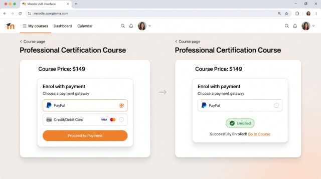 A learner purchasing course access directly through Moodle's enrolment on payment workflow