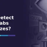 Large eye monitoring a quiz dashboard with analytics charts and a student at a workstation – Can Moodle Detect Switching Tabs During Quizzes?