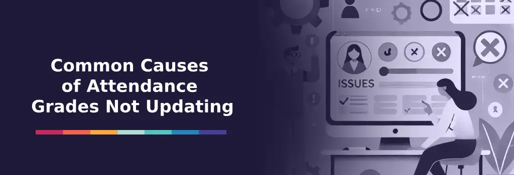 A woman points at a computer showing system icons, while a man gestures beside her – Moodle Attendance Grades Not Updating: How to Troubleshoot mod_attendance_update_user_status