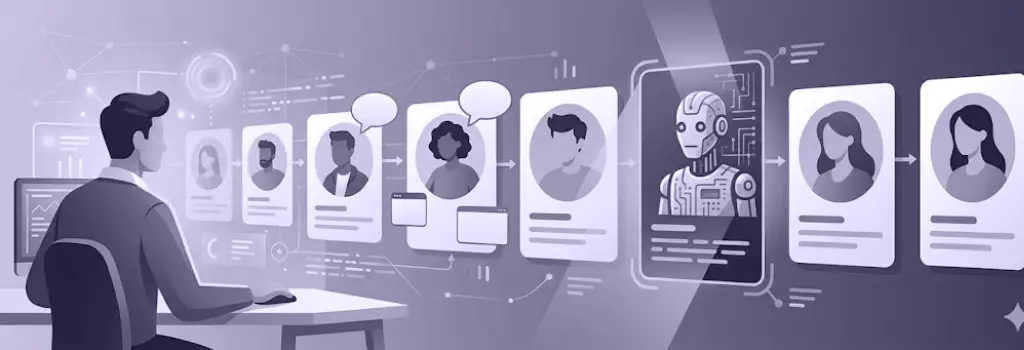 An illustration of a system detecting a robot profile amidst human users. - Why Multi-Tenant Moodle Becomes Slow And How to Fix It.