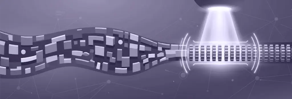 Vector illustration of an analytical beam catching a perfect repeating data pattern amidst diverse behavior streams. - How to Detect AI Bots in Moodle