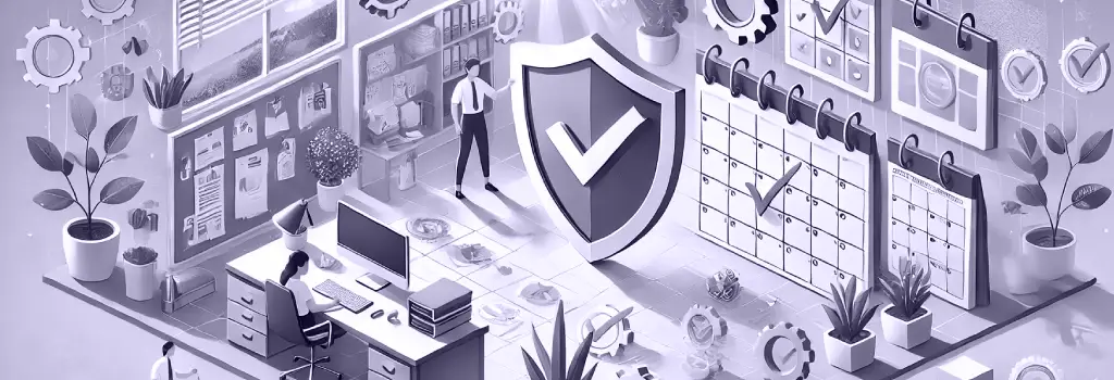 Organized workspace with shield, checklist, and calendar representing stability and prevention - Why Moodle Discussions and Forums Are Not Visible to Some Students