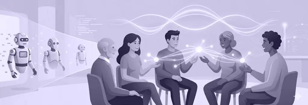 An illustration of diverse students connecting authentically after AI bots are filtered - How to Detect AI Bots in Moodle