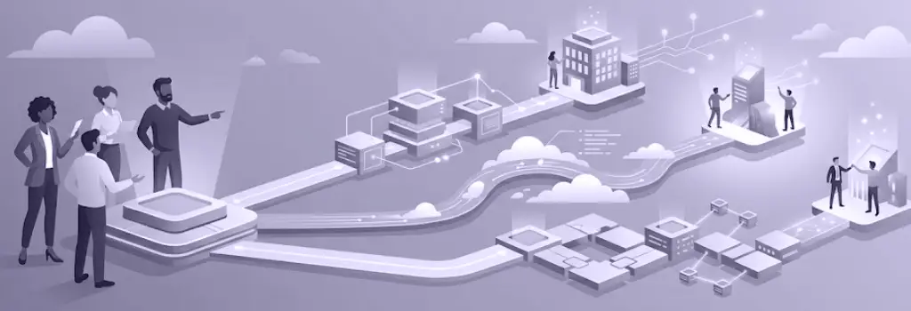 Team analyzing three distinct connected pathways leading to different successful outcomes - Strategies for Deploying Jitsi with Moodle