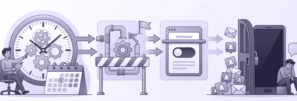 Clock with gears and blocked pipes stopping notifications - Moodle Notifications Not Sending and How to Fix It