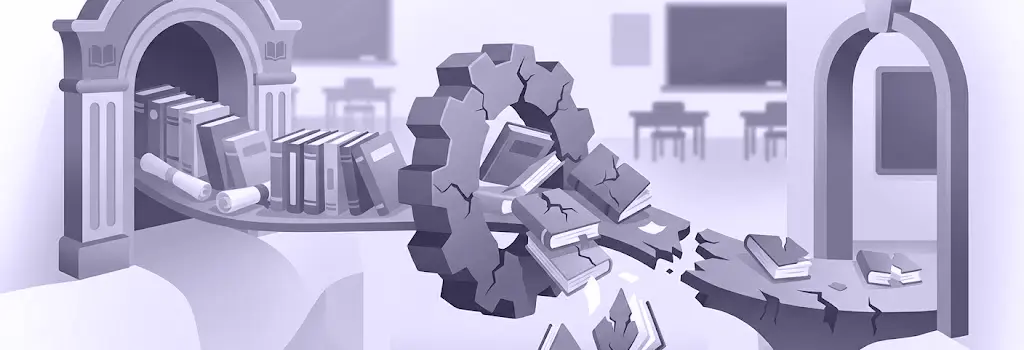 Broken bridge with falling course books - Moodle Course Copy, Backup, or Restore Not Working: Common Causes for Schools