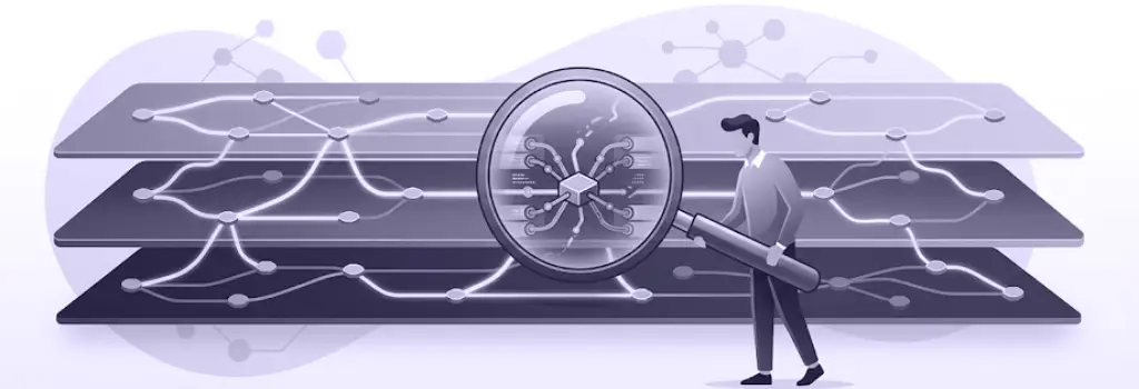 Man inspecting complex, multi-level system logic for failure points, illustrating root cause analysis for Moodle role issues. - Why Moodle Roles and Permissions Stop Working