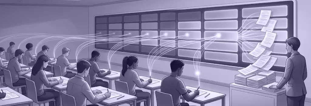 Students' paper exams with data streams to a digital tracking screen - How Schools Can Use Moodle for In Person, Offline, and Paper Based Exams