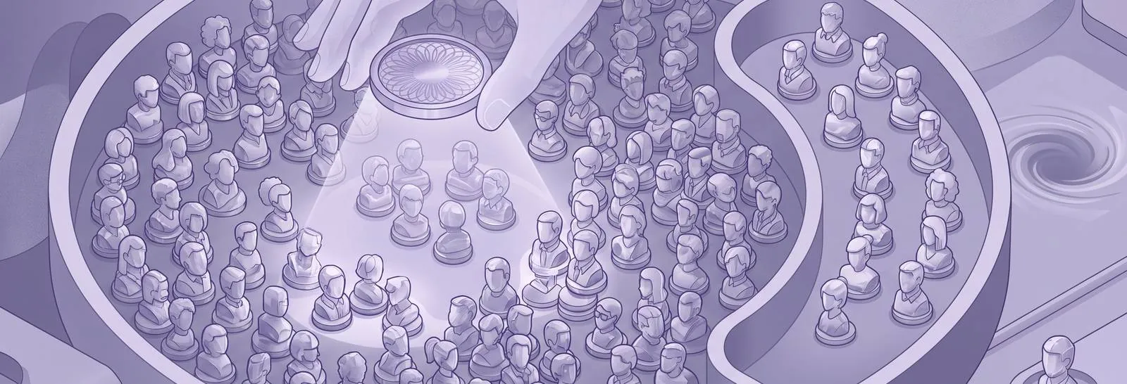 The illustration captures a tight, slightly overhead close-up, peering intimately into a (unique moodle profile field)