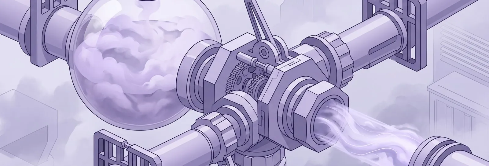An industrial valve system with a swirling mist sphere illustrates how to protect Moodle course content by controlling its release