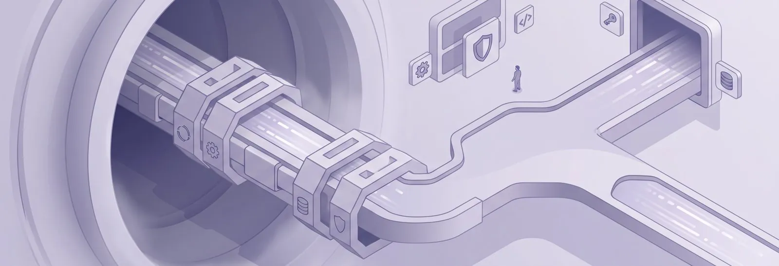 From a secure conduit, two diverging pathways illustrate how to convert H5P SCORM content to different connection interfaces