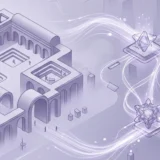 Wide institutional campus scene with data streams flowing between buildings and a glowing neural core, illustrating moodle llm readiness