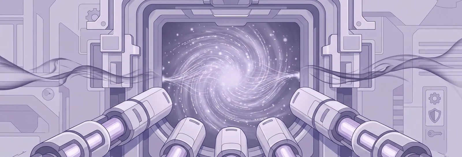 Massive security panels retract from a vault revealing a pulsing data nebula, illustrating how to protect Moodle course content