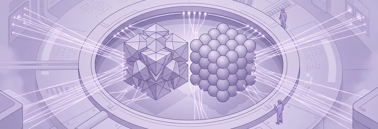 A testing chamber scans two digital components, the compatibility check a Moodle plugin update strategy runs before any deployment